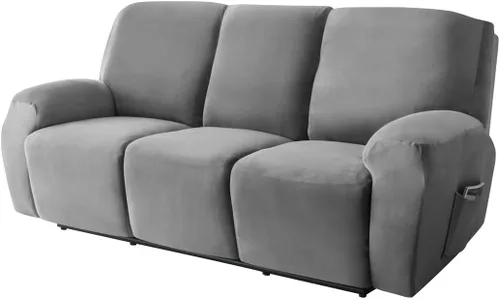 Miniatura 16 de Funda elástica para sofá reclinable, fundas de terciopelo para sillas reclinables de 3 cojines, 8 piezas, fundas protectoras para muebles