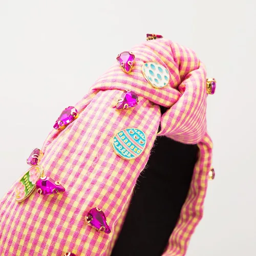 Miniatura 3 de Diadema de Pascua para mujeres y niñas, diadema de huevos de Pascua con diamantes de imitación, diadema de moda a cuadros, diadema de fiesta
