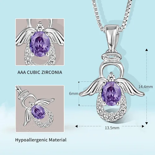 Miniatura 3 de SKA Women Angel Pendant Necklace with Birthstone Zirconia,Women Jewelry Anniversary Birthday Gift for Wife Mom Girls Couple, Daily Wear Necklaces