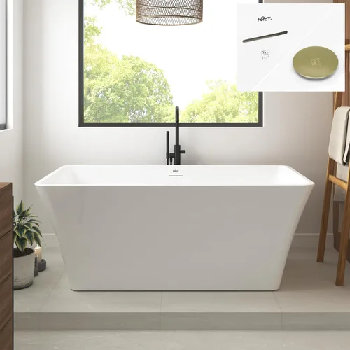 Miniatura 23 de FerdY Maui Bañera Independiente de 67" Elegante Bañera de Remojo Independiente, Blanco Brillante, Certificado cUPC, Conjunto de Drenaje y Drenaje