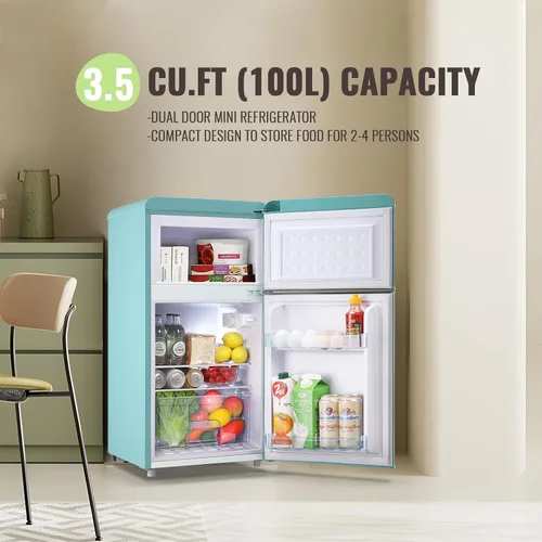 Miniatura 2 de DEMULLER Mini refrigerador retro de 3.5 pies cúbicos con refrigerador pequeño de doble puerta con congelador superior y estante para huevos y 7