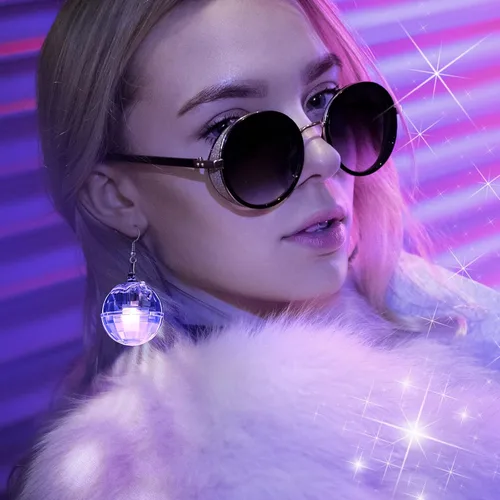 Miniatura 5 de Henoyso 4 pares de aretes de bola de discoteca iluminados, joyería con luz LED, aretes brillantes para mujeres y niñas, regalos de día de San