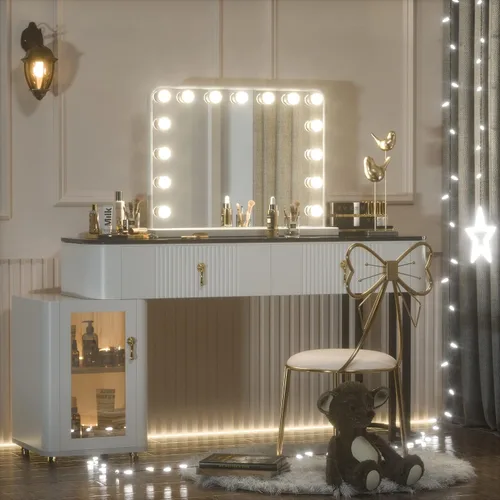 Miniatura 23 de Keonjinn Espejo de tocador Hollywood con luces y altavoz Bluetooth, 15 bombillas reemplazables, espejo de maquillaje con 2 bombillas de repuesto, 3