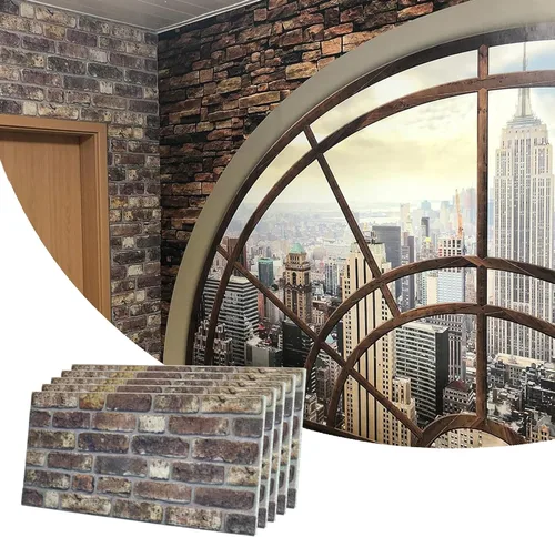 Miniatura 13 de Dundee Deco Paneles de pared 3D de ladrillo sintético, revestimiento de pared con aspecto de piedra roja, gris y marrón, espuma de poliestireno
