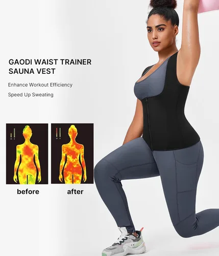 Miniatura 7 de GAODI Chaleco de entrenamiento de cintura para mujer, corsé delgado, camiseta sin mangas con cremallera, camisa de compresión, traje de sauna