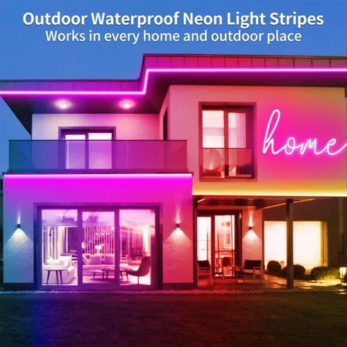 Miniatura 5 de Cuerda de luces LED de neón de 16.4 pies con aplicación o control remoto, luces LED flexibles, múltiples modos, luces de neón RGB para exteriores