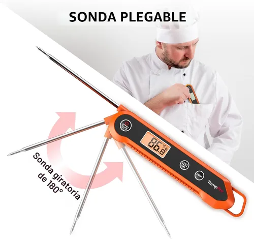 Miniatura 8 de TempPro Termómetro digital de lectura instantánea para carne, termómetro impermeable para alimentos con retroiluminación de calibración, para Naranja