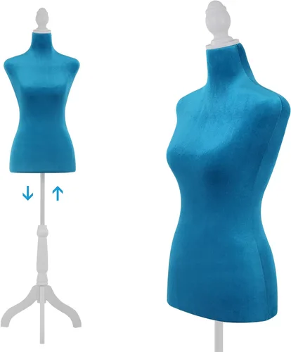 Miniatura 9 de Maniquí cuerpo vestido forma torso maniquí femenino 49.6-63.4 pulgadas maniquí con altura ajustable trípode de madera soporte para la exhibición