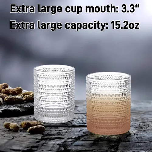 Miniatura 3 de Juego de 4 vasos de agua románticos de Hobnail de 15.2 onzas, cristalería vintage con diseño transparente en relieve, vasos de cóctel, vasos