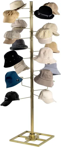 Miniatura 8 de MyGift Moderno organizador independiente para sombreros, soporte de exhibición de sombrero de vaquero giratorio de 360 grados con 20 ganchos Negro
