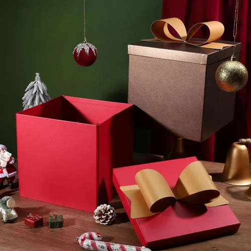 Miniatura 6 de LaRibbons Cajas de regalo grandes con tapas, 10x10x10 pulgadas, cajas de regalo cuadradas de café marrón plegables para cumpleaños, boda, Navidad