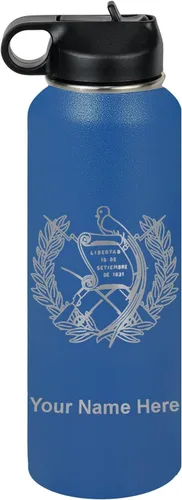 Miniatura 23 de LaserGram Botella de agua personalizada, bandera de Guatemala, acero inoxidable de doble pared aislada al vacío con popote superior, regalo grabado