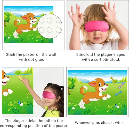 Miniatura 4 de Morcheiong Pin The Tail on The Dog - Juego de fiesta de cumpleaños con 48 huesos, dale al cachorro un juego de huesos para niños, suministros