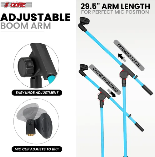 Miniatura 3 de 5 Core Soporte de micrófono de piso universal de altura ajustable trípode soportes de micrófono w brazo telescópico extensible plegable portátil w 2
