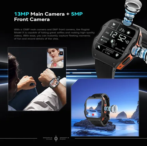Miniatura 7 de Rogbid Relojes inteligentes 4G LTE para hombre, con doble cámara de 13 MP+5 MP, reloj inteligente de cerámica con tarjeta SIM, monitor de sueño