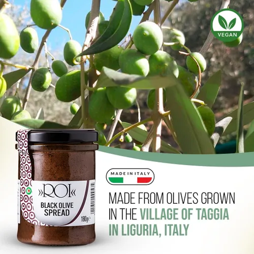 Miniatura 3 de ROI Ligurian Taggiasca Tapenade Olive Spread - Sándwich para untar y bruschetta, Tapenade de oliva para antipasto, salsas, galletas, pan, aperitivos