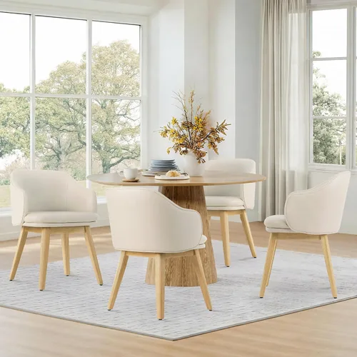 Miniatura 9 de KISLOT Juego de 2 sillas de comedor de madera, tapizadas de tela, modernas, con respaldo de barril y cojín grueso de doble capa para sala de estar