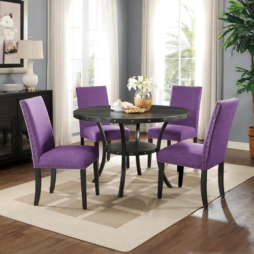 Miniatura 6 de Roundhill Furniture Biony - Sillas de comedor de tela con ribete de clavos, juego de 2, color morado