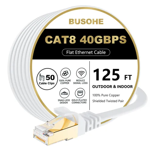 Miniatura 14 de BUSOHE Cable Ethernet CAT8 de 60 pies, cable de conexión de computadora de red plana de Internet de alta velocidad, 40 Gbps 2000 Mhz más rápido que