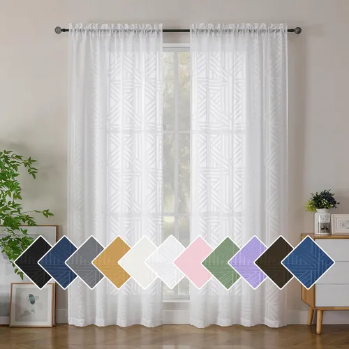 Miniatura 43 de Simplebrand Cortinas traslúcidas negras de cocina de 24 pulgadas de largo, 2 paneles, filtrado de luz, geométrico jacquard con textura, cortinas