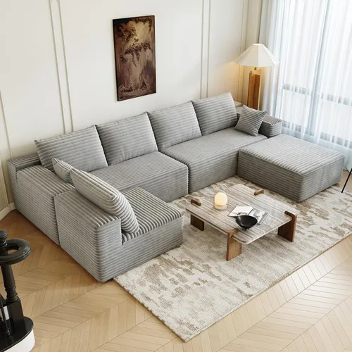 Miniatura 28 de Sofá seccional modular de 139.4", sofás minimalistas en forma de U con 2 otomanas chaise, sofá cama convertible moderno de asiento profundo, tela