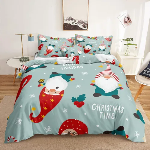 Miniatura 13 de Juego de ropa de cama de Navidad con funda de edredón de copos de nieve, color blanco y rojo, con estampado navideño, juego de ropa de cama festiva