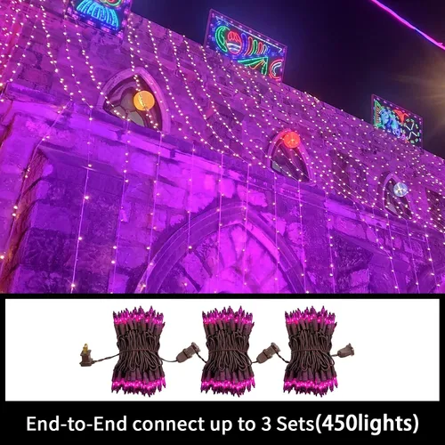 Miniatura 6 de LAMPHOME Luces decorativas de Navidad moradas, 150 luces, 31.9 pies, con certificación UL, juego de mini luces para exteriores, Halloween, hogar