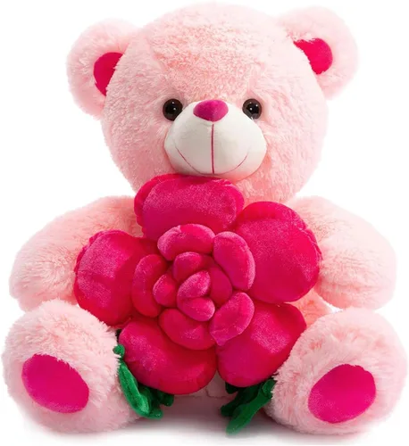 BEJOY Oso de peluche animales de peluche oso de peluche sosteniendo rosa suave peluche regalo 16 pulgadas rosa