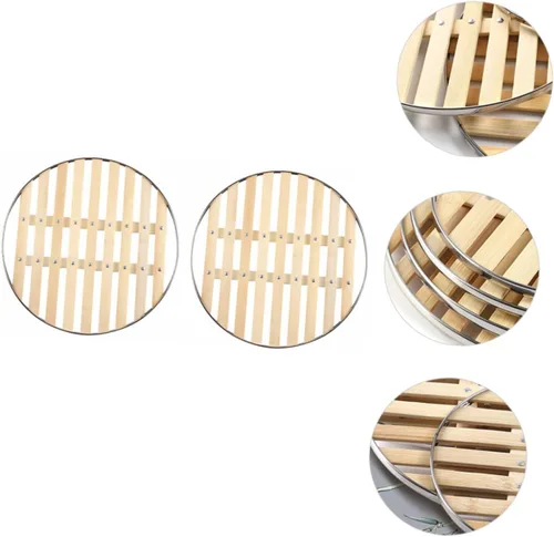 Miniatura 8 de Estante de vapor de bambú, paquete de 2 unidades de acero inoxidable de 11.8 pulgadas y soporte de vapor de bambú natural para ollas arroceras al