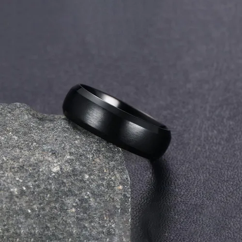 Miniatura 6 de TTVOVO Anillo de acero inoxidable cepillado mate para hombre de 0.157 in, 0.236 in, 0.315 in, 0.394 in, color negro, azul, plateado, anillo
