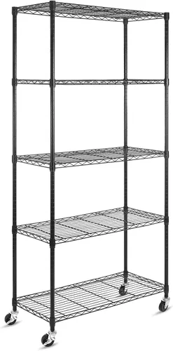 Miniatura 8 de WDT Estantería de 5 estantes sobre ruedas, estante ajustable de metal resistente, estante de almacenamiento de alambre para oficina en casa, garaje
