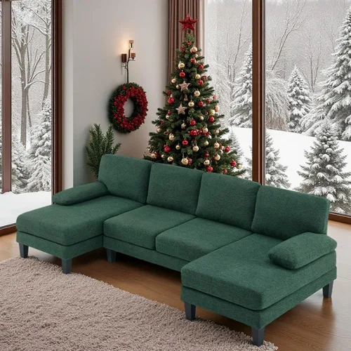 Miniatura 13 de VINGLI Sofá seccional en forma de U de 110' con dos chaise, sofá pequeño asequible con 4 asientos, sofás cómodos de tela chenille para sala