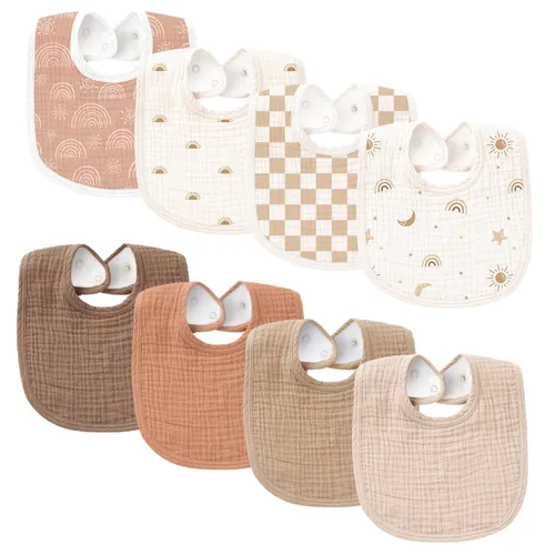 Miniatura 14 de Konssy Baberos de Muselina para Bebé Paquete de 8 Baberos Bandana para Babear de Algodón para Niños y Niñas Unisex, Conjunto Suave y Absorbente