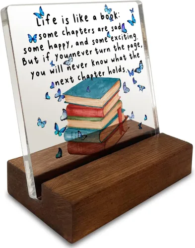 vizuzi Letrero inspirador para decoración de escritorio de oficina en casa, regalo inspirador para amantes de los libros, mariposa, acrílico, con