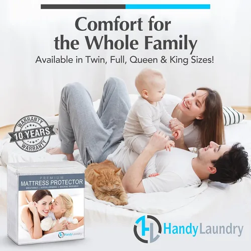Miniatura 9 de Protector de colchón, de la marca Handy Laundry, hipoalergénico e impermeable, Poliéster & Mezcla de poliéster, Blanco