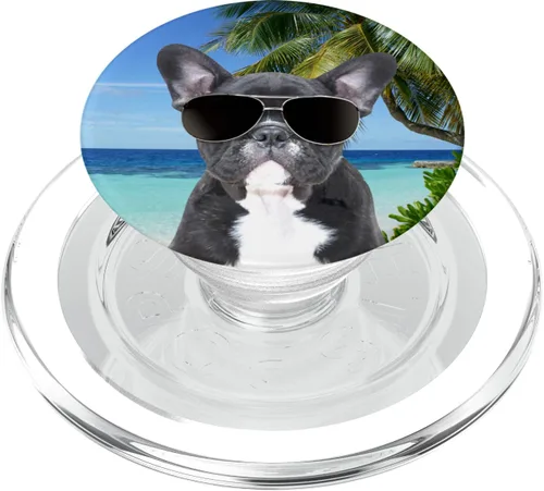 Miniatura 7 de Gafas de sol de playa con diseño de Bulldog francés Frenchie para perros divertidos PopSockets agarre y soporte para teléfonos y tabletas, Negro