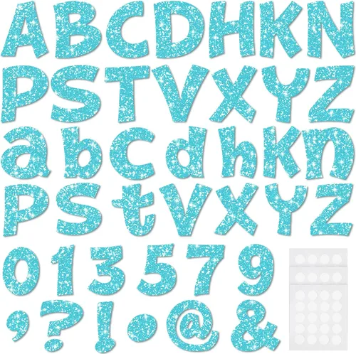 Miniatura 8 de Colarr 144 letras con purpurina para tablero de anuncios para el aula, números, símbolos de puntuación, letras troqueladas de 4 pulgadas con punto