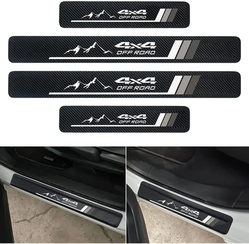 4 piezas protectores de umbral de puerta de automóvil de fibra de carbono, protector de entrada de puerta compatible con Toyota Tacoma 4Runner Gris