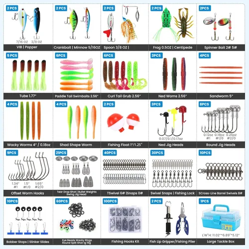 Miniatura 5 de Kit profesional de caja de aparejos de pesca de 3 capas con juego de accesorios, incluyendo señuelos de agua salada y agua dulce, herramientas, Caja