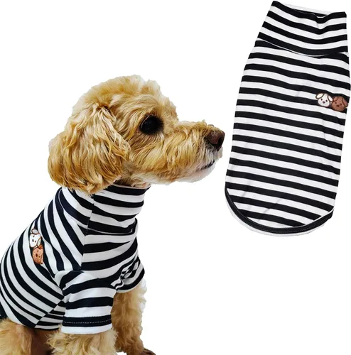 Miniatura 15 de Camisa de cuello alto para perro, lindo bordado de perrito, sudadera súper suave para perro, jersey elástico a rayas para cachorro, para gatos