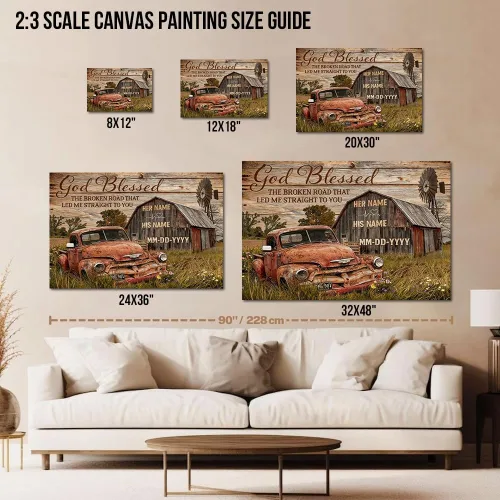 Miniatura 4 de ANRUOXI Arte de Pared en Lienzo de Camión Vintage Personalizado, Impresiones en Lienzo de Letrero Personalizado con Nombres y Fechas de Familia