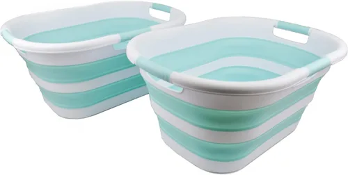 Miniatura 8 de SAMMART Cesta plegable de plástico para la ropa sucia de 40 L (10.5 galones), contenedor de almacenamiento plegable y organizador, tina de lavado