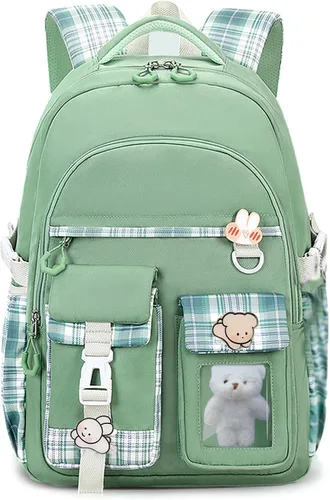 Miniatura 14 de PRLINJSK Mochila para niñas, mochila escolar linda para niñas, niños y adolescentes, mochila Kawaii para primaria, Negro, Mediana, Mochilas