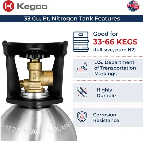 Miniatura 3 de Kegco Tanque de aire de nitrógeno de 33 pies cúbicos - Cilindro de gas de aluminio (vacío)