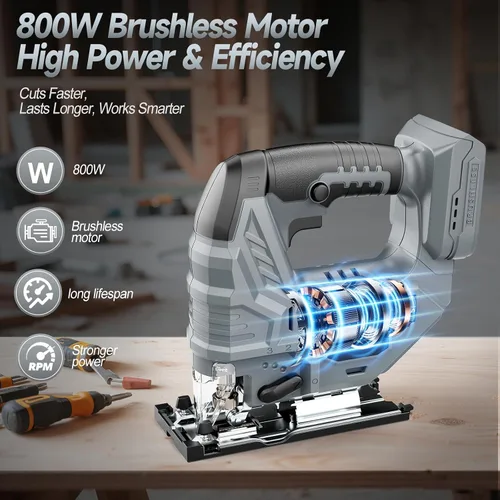 Miniatura 2 de Sierra de calar inalámbrica compatible con batería DeWalt de 20V, motor sin escobillas, control variable de 7 velocidades, 3200 RPM, potencia