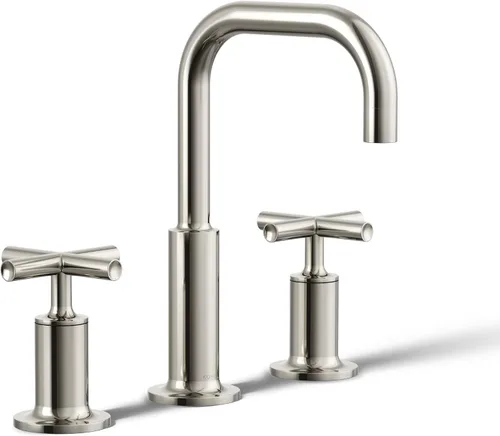 Kohler K-14410-4-BGD Purist - Grifo para lavabo de baño con manijas de palanca baja y boquilla baja, 14406-3-SN Níquel pulido vibrante