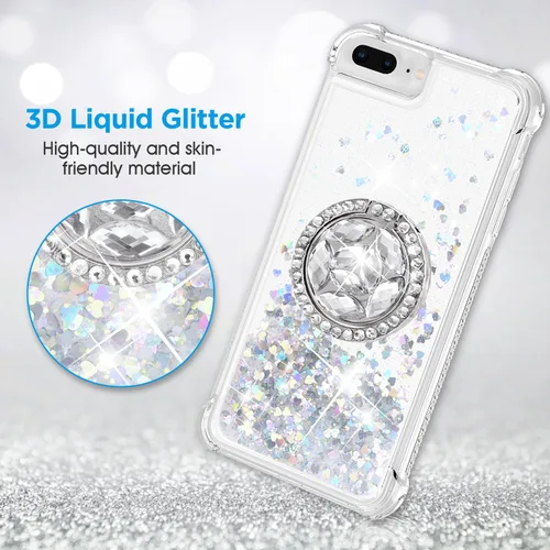 Miniatura 2 de Funda para iPhone 7 Plus/8 Plus, soporte de anillo con purpurina, funda protectora de TPU transparente a prueba de golpes, patrón de purpurina