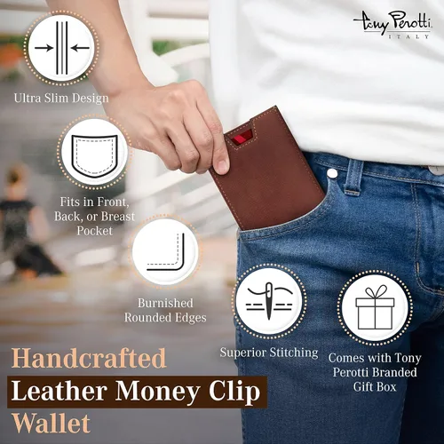 Miniatura 11 de Tony Perotti Cartera de piel italiana ultrafina RFID para hombre, bolsillo frontal con clip para dinero con ranuras para tarjetas de crédito