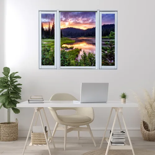 Miniatura 3 de wall26 Adhesivo mural removible para pared, vista de ventana, majestuosa cordillera, lago, bosque, naturaleza, fotografía, realismo, paisaje