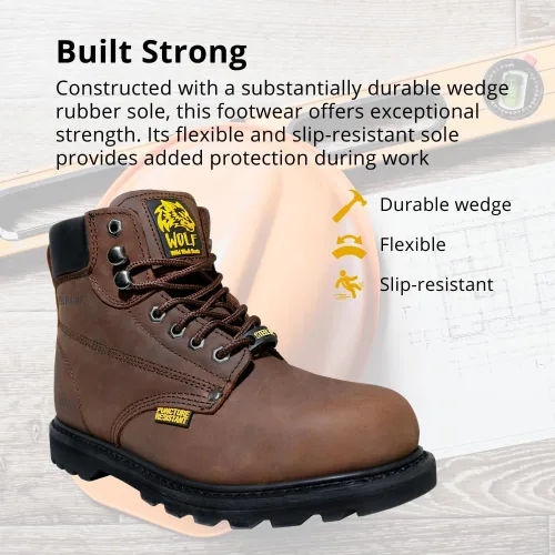 Miniatura 9 de Wolf Work Boot 100% Genuine Upper Leather Oil Impact Electrical Hazards Non-Slip Rubber Sole Tan Nubuck Plain Toe Padded Collar